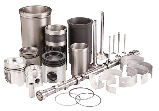 Diesel engine spare parts including pistons, cylinder liners, crankshaft, bearings, and piston rings for Cummins Volvo Mercedes-Benz engines