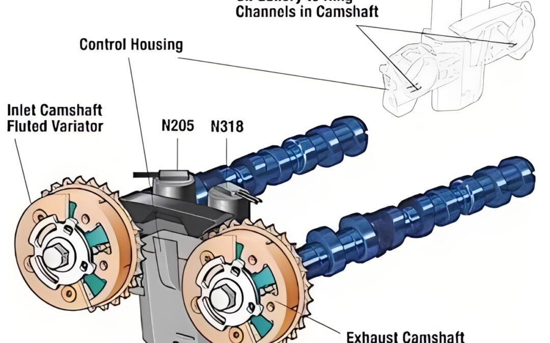 Camshaft phaser and variable valve timing components used in heavy-duty diesel engine repair