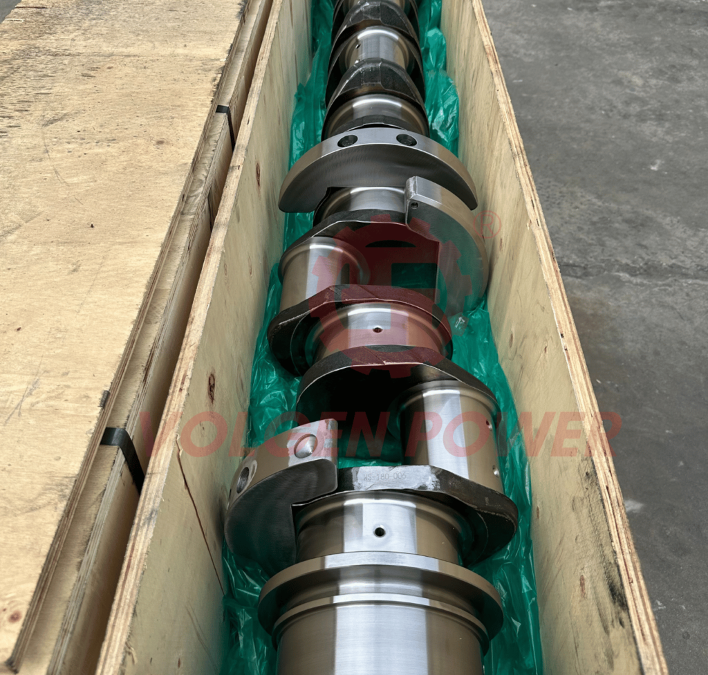 Cummins KTA50 crankshaft 3648618 in a wooden crate with green lining