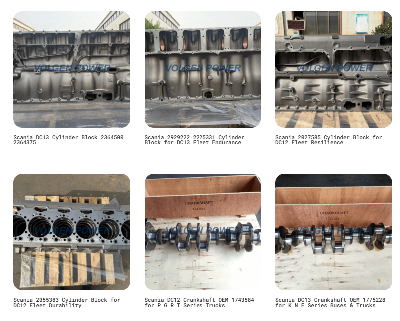 Piezas del motor Scania DC13: bloque de cilindros y cigüeñal