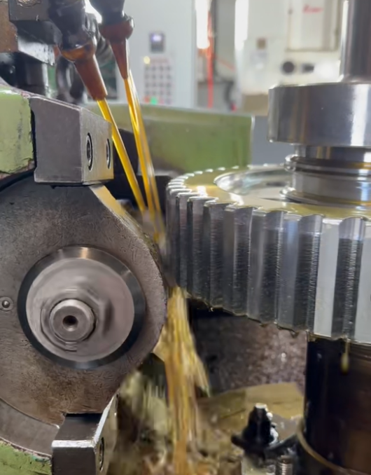 Close-up of 20CrMnTi alloy steel gear teeth with carburized surface treatment