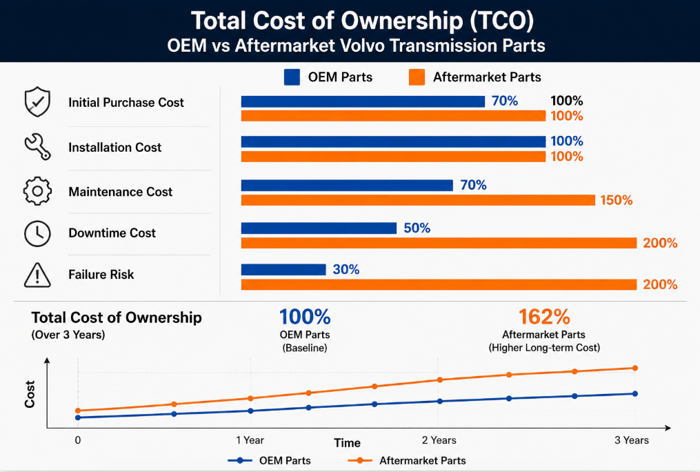 Total Cost of Ownership OEM vs Aftermarket Volvo Transmission Parts Chart