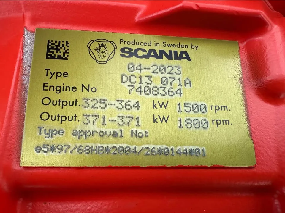Scania DC12 and DC13 engine identification plate for OEM parts compatibility verification