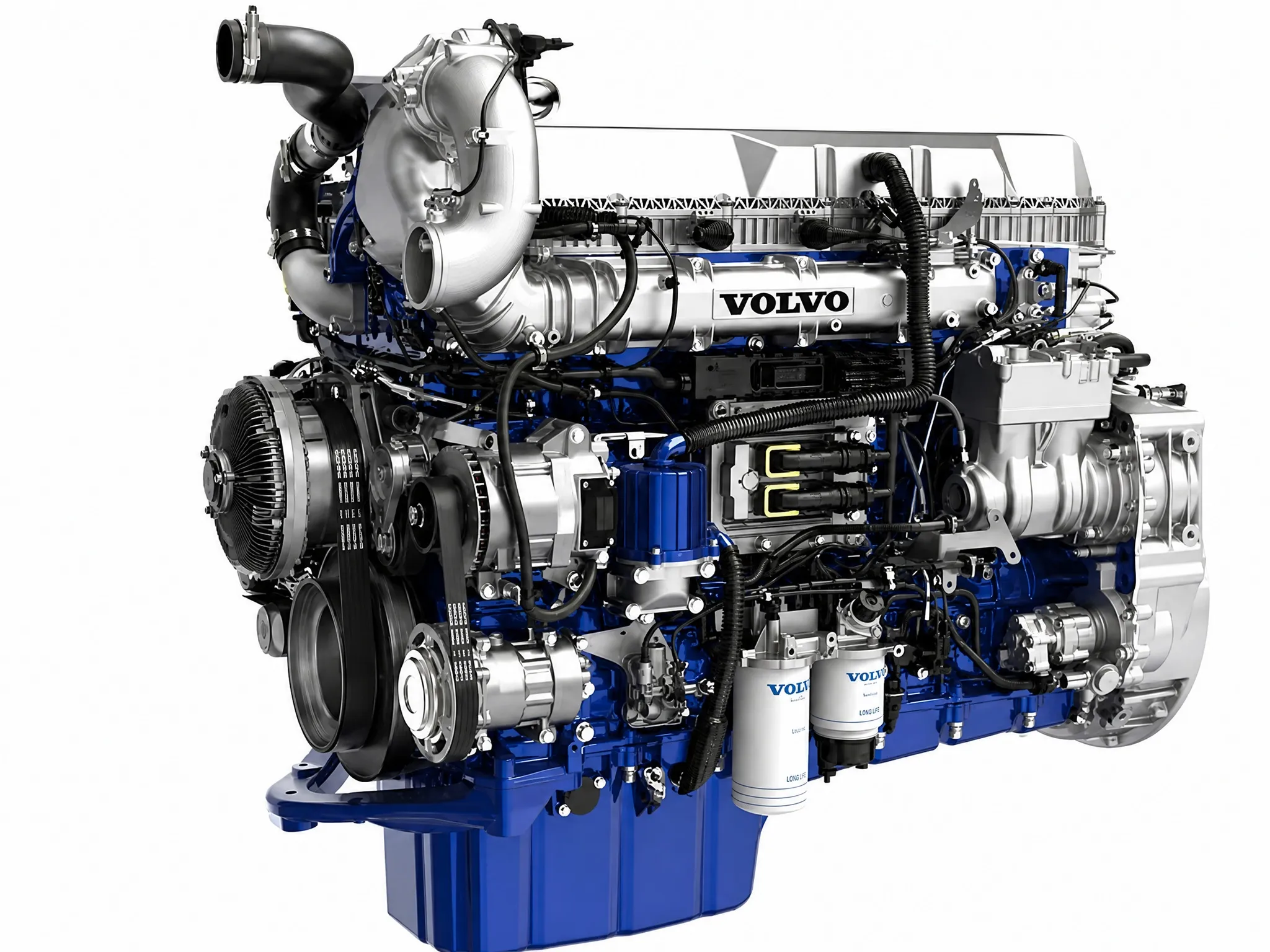 Volvo engine parts including D13 cylinder head, cylinder block and crankshaft for identification review