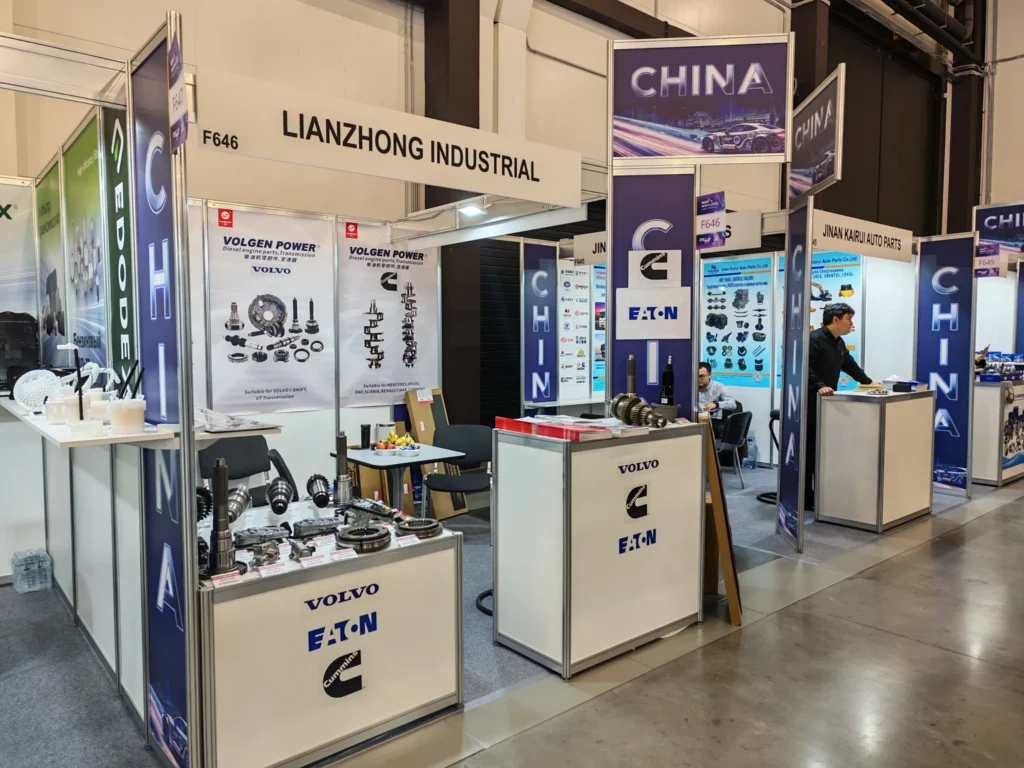 Volgen Power booth at MIMS Automobility 2026 in St. Petersburg, displaying engine parts, gasket kits and transmission components.
